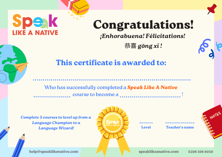 Speak Like A Native - Primary School CERTIFICATE A4